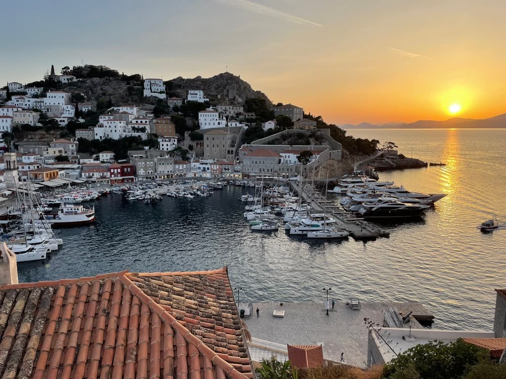 Golden hour at the Greek harbor